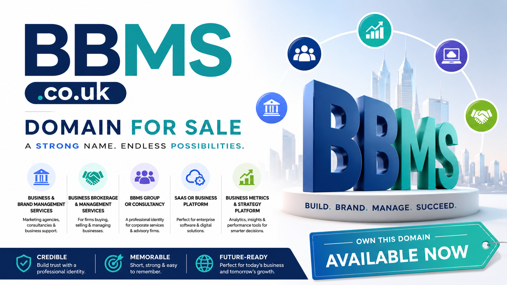 Promotional graphic featuring the domain BBMS.co.uk with corporate icons, analytics visuals and modern blue branding. Style: sleek professional.